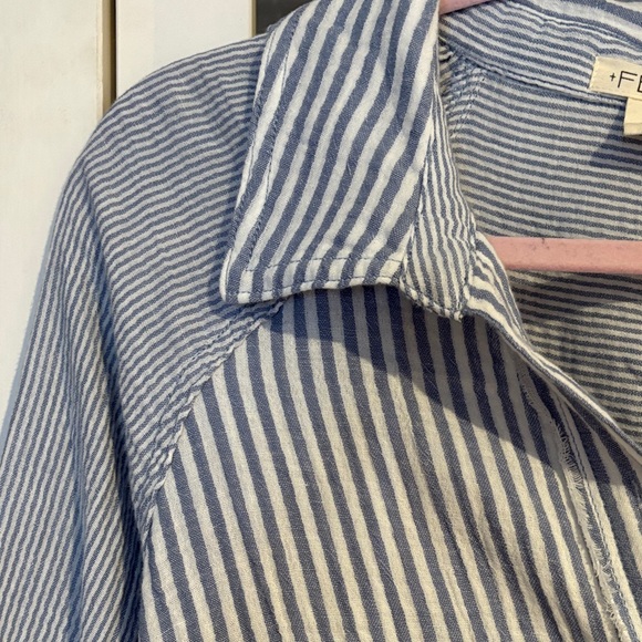 Torrid Festi Cotton Button Up Relaxed Tunic in Blue Stripe Size 1 - Picture 2 of 6